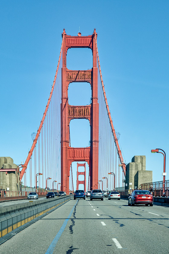 Driving north across the Golden Gate Bridge