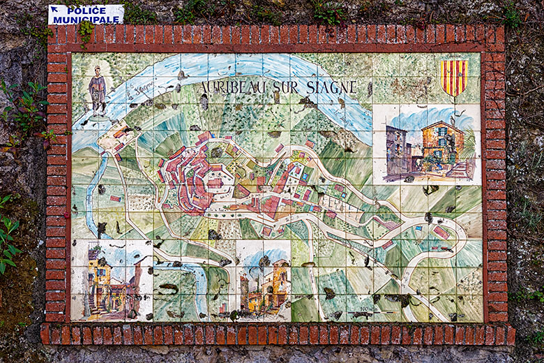 A ceramic tile village map
