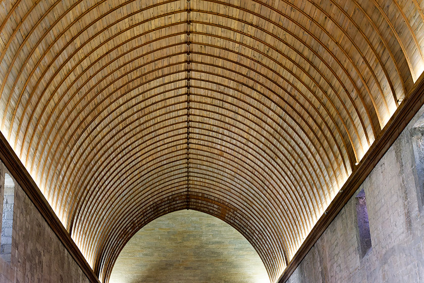 The gorgeous wood paneled ceiling