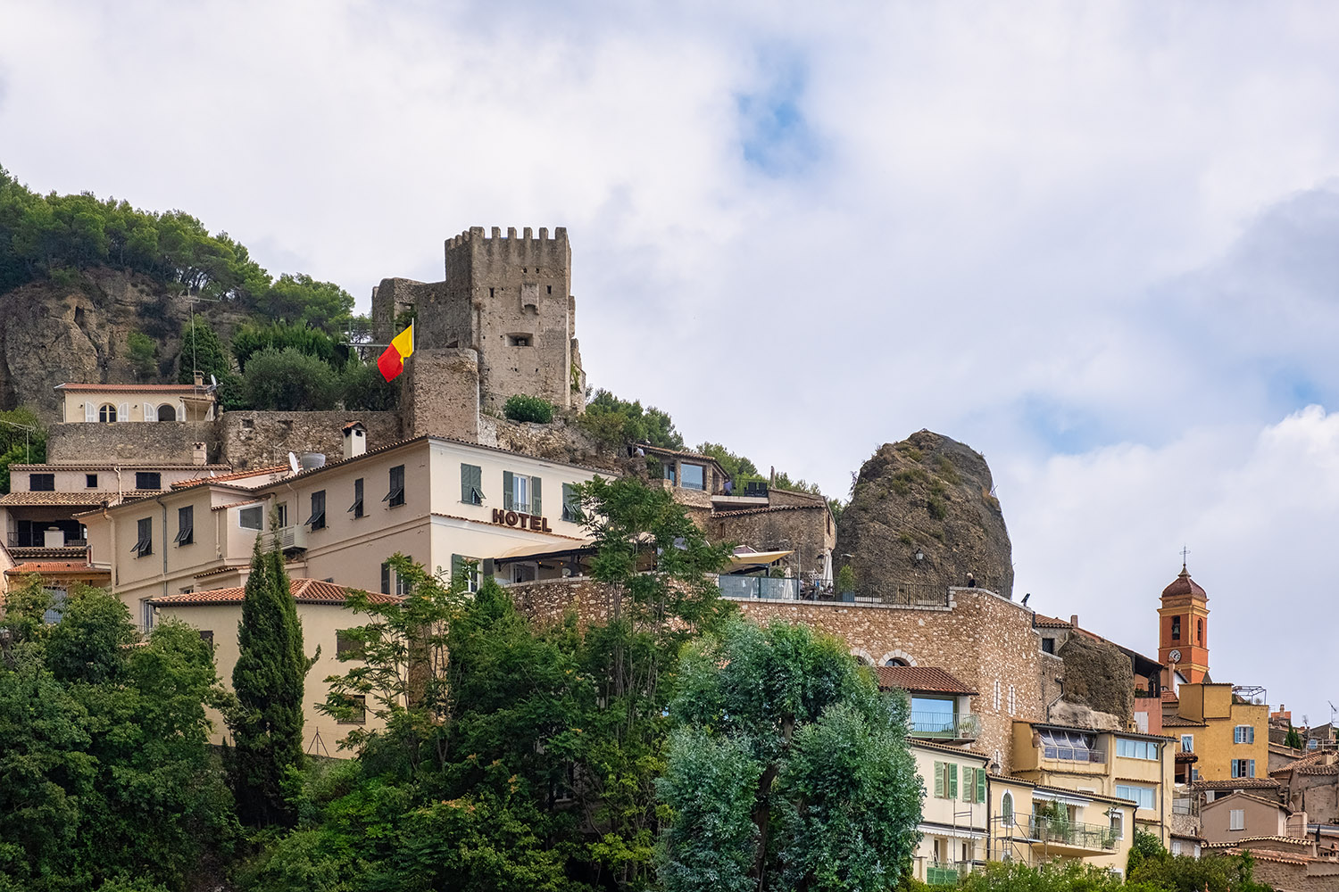 View of the old village of Roquebrune Cap Martin and its 10th Century castle