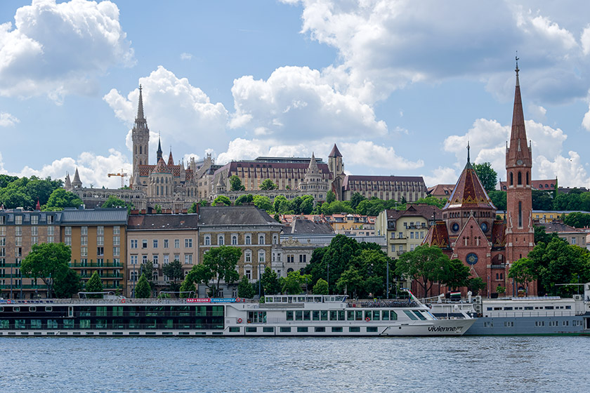 The Matthias Church on the hill and the reformed church at the right