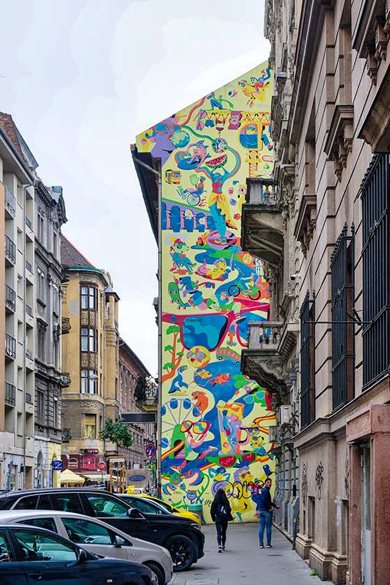 Colorful building on Akácfa (Acacia) Street