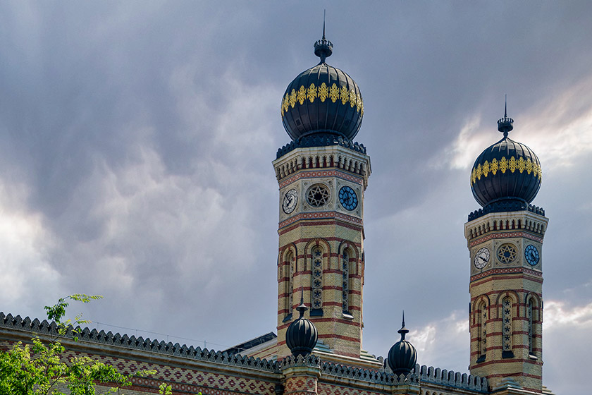 The twin octagonal towers of the Great Synagogue