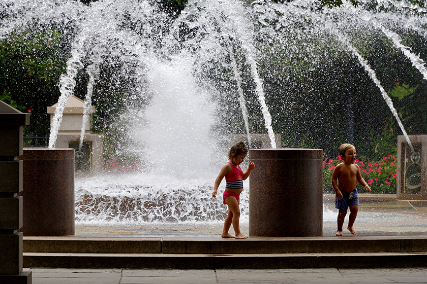 Kids cooling off at the fountain