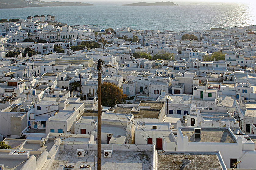 View of Mykonos from the top of the hill