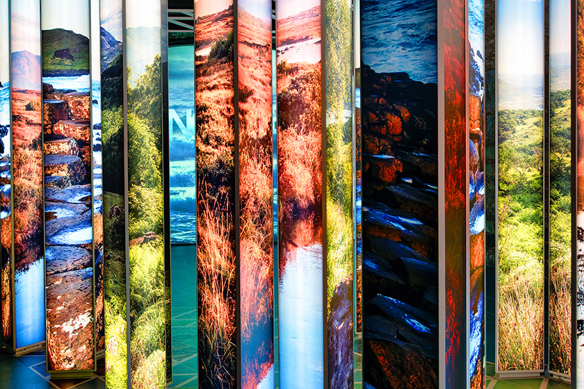 The twenty galleries that make up the exhibition are downstairs