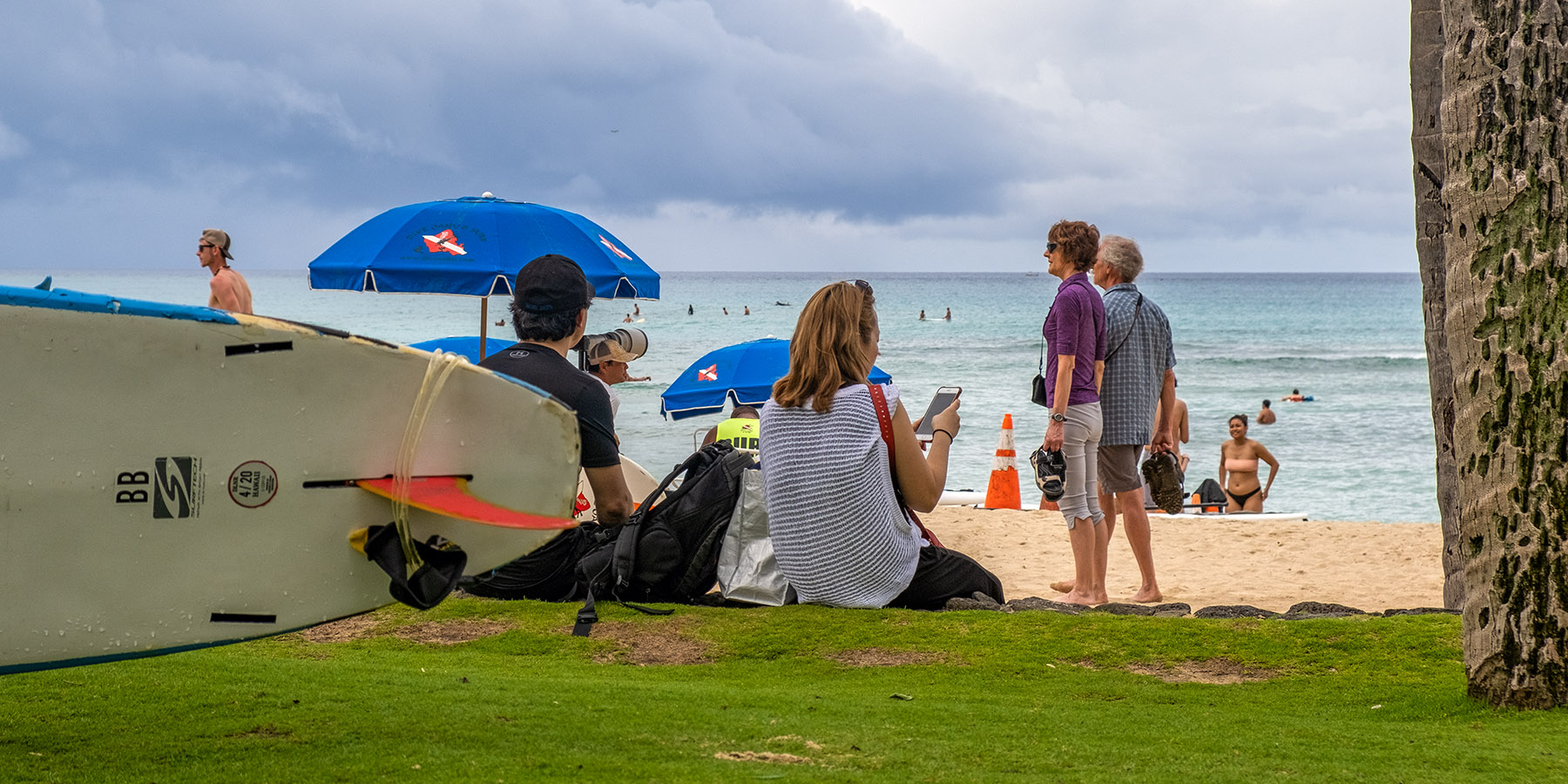 Tourists on Waikiki Beach
