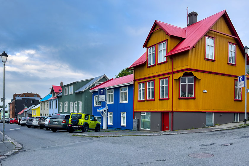 Brightly colored houses on Njálsgata