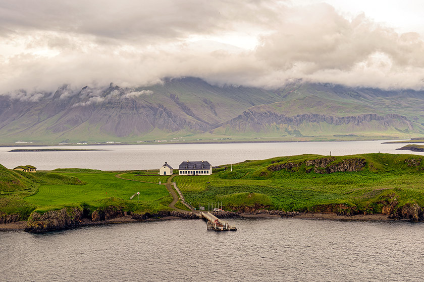 Viðey House on Viðey Island, seen from deck 17 of our cruise ship