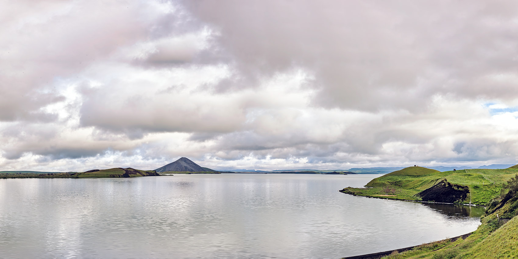 Part of a nine-vertical-frame panorama of Lake Mývatn. Not visible, the seemingly billions of minuscule, annoying flies.