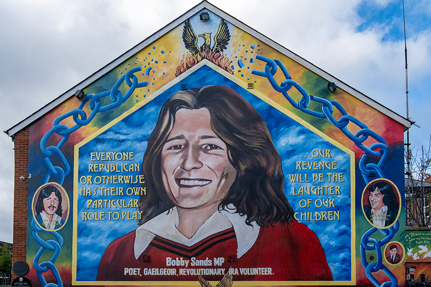 Bobby Sands mural on the side of the Sinn Féin headquarters