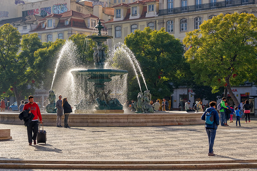 One of two mermaid fountains on Praça Rossio