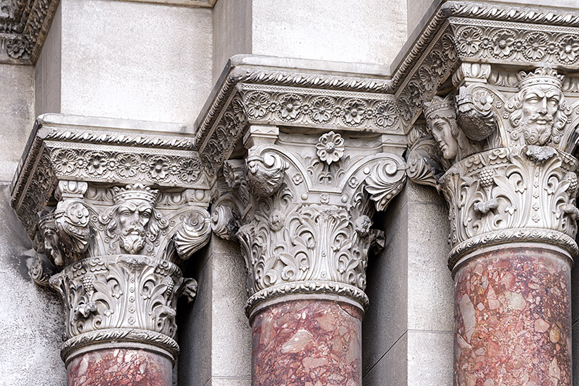 Elaborate Corinthian columns on the outside