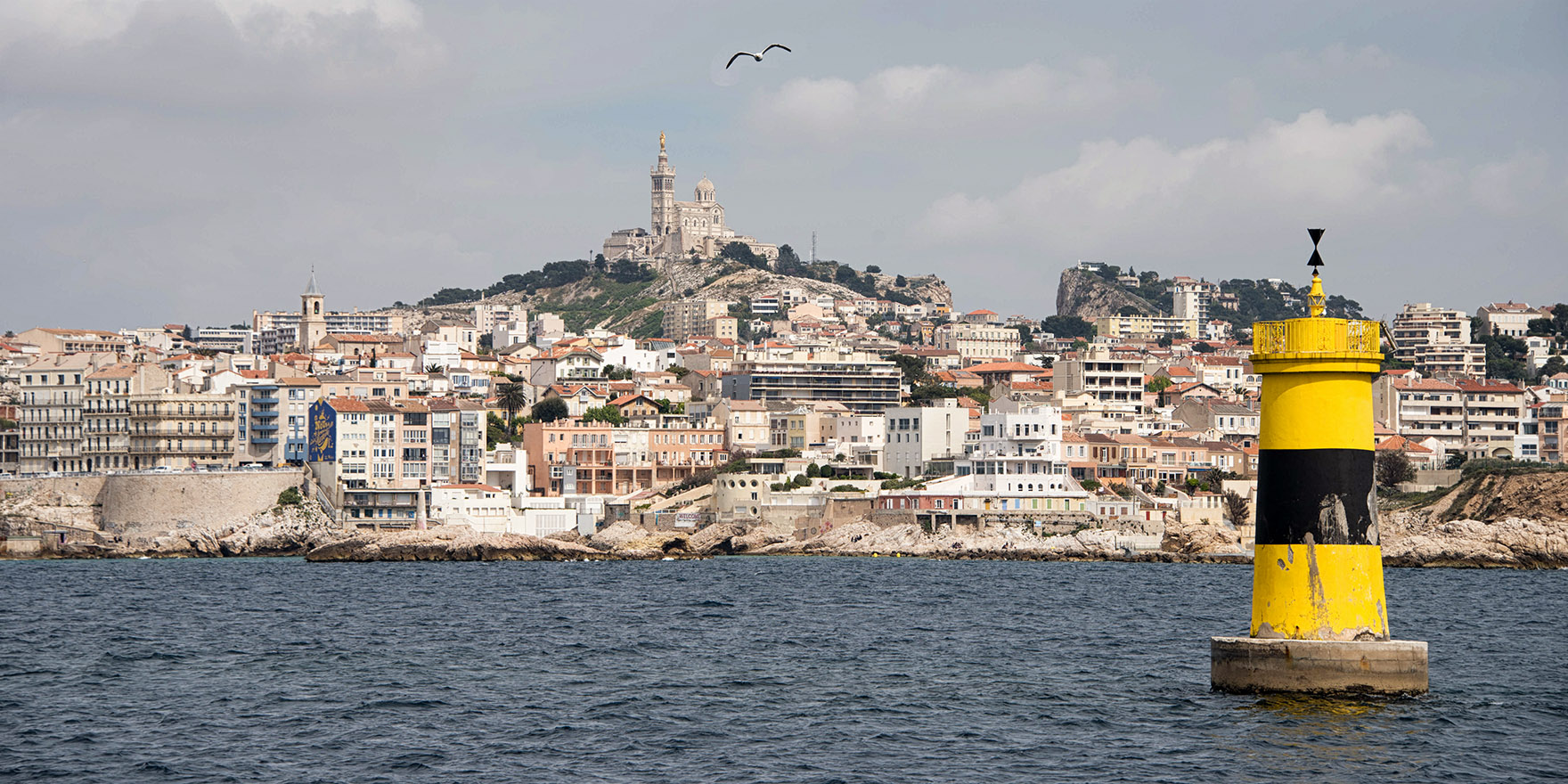'Notre Dame de la Garde' seen from the boat from Frioul to Marseille, April 22, 2016