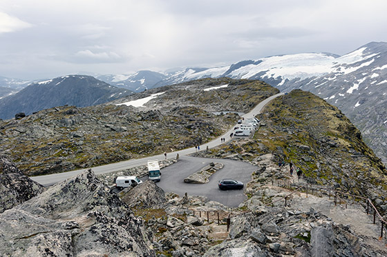 Looking down at the parking lot