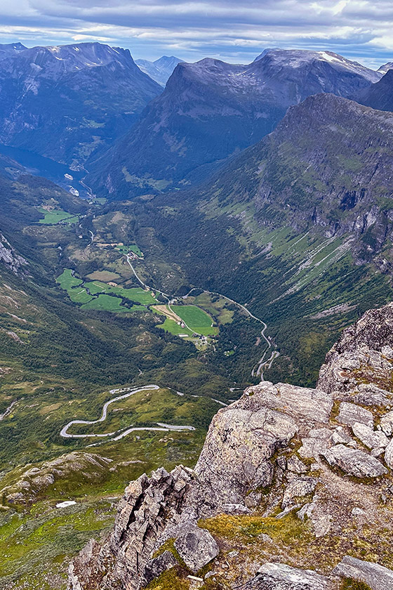 Looking down to the fjord and the cruise ships