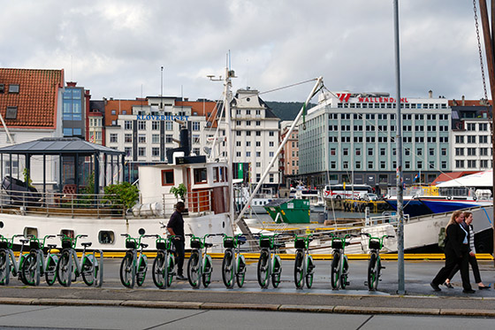 Strolling along Vågen, the central harbor of Bergen