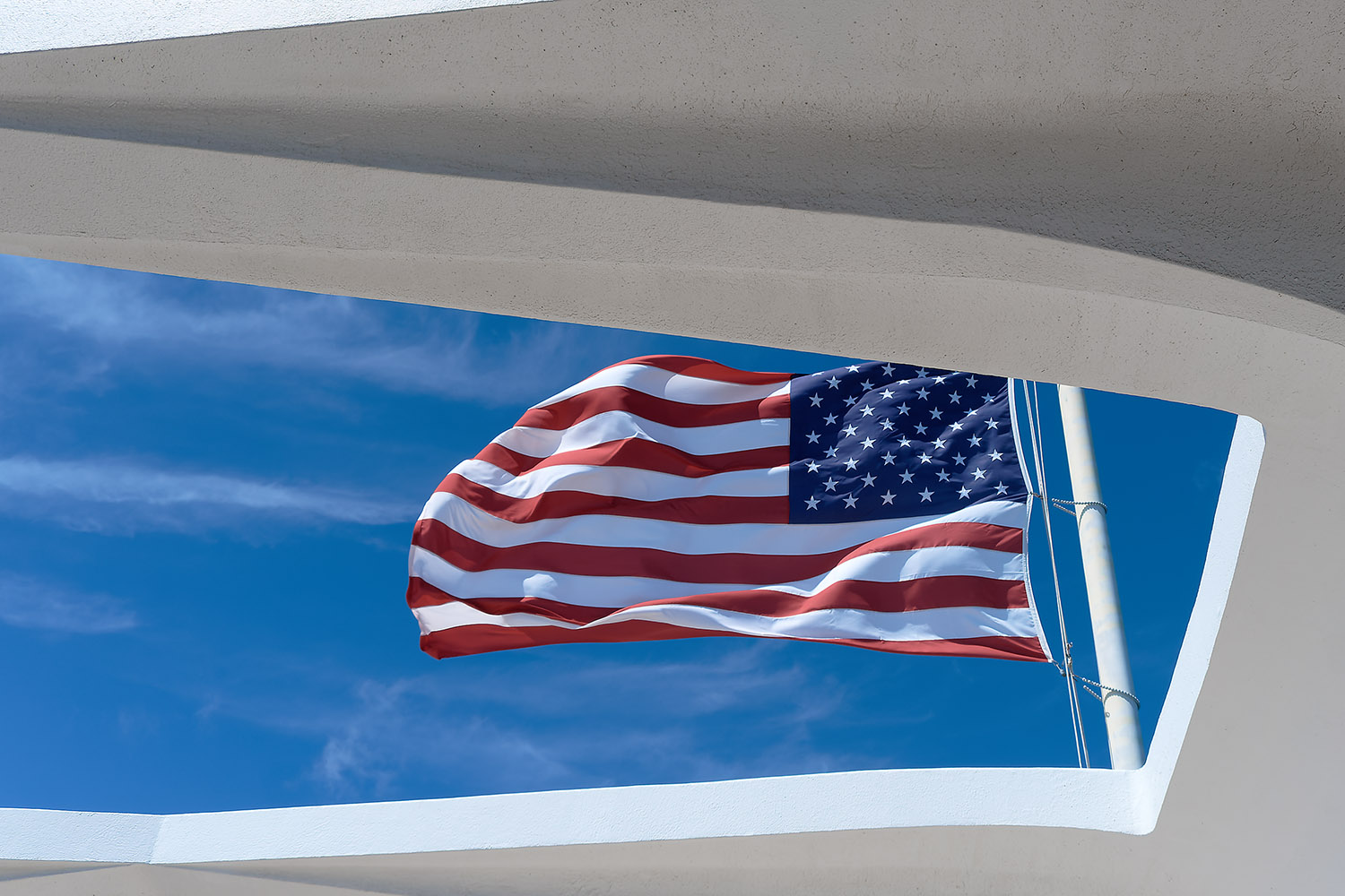 The Star-Spangled Banner seen through the roof of the U.S.S. Arizona Memorial