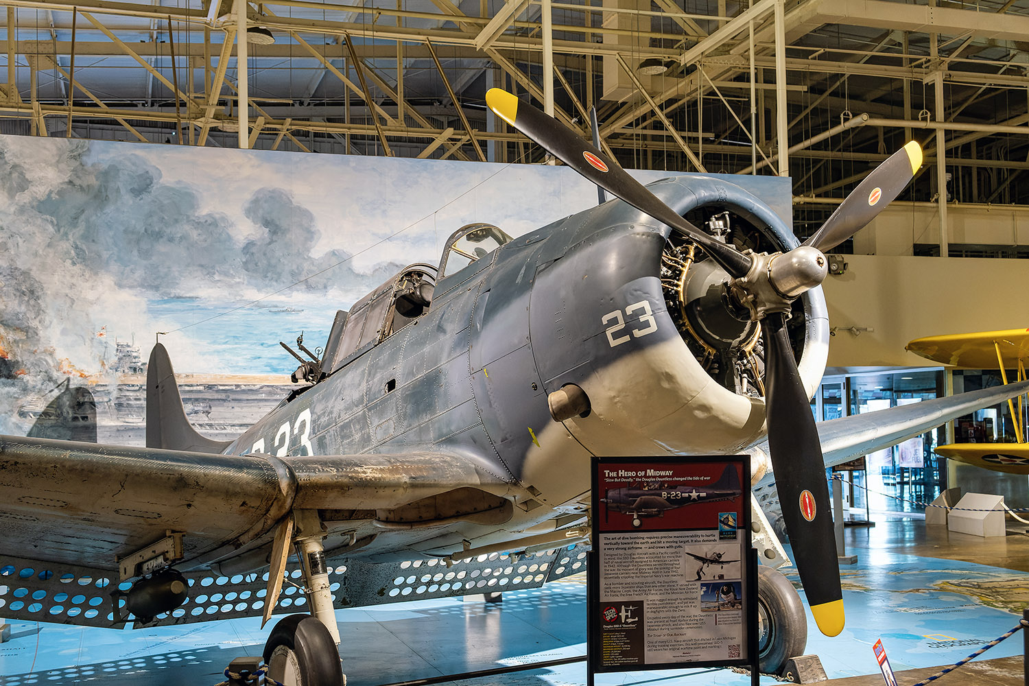 The Douglas SBD Dauntless, a US naval scout plane and dive bomber that was instrumental in winning the battle of Midway