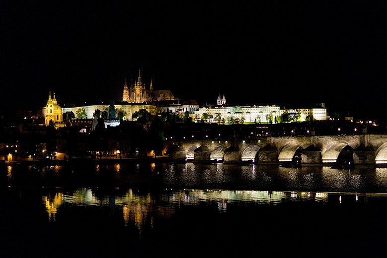Night view across the Vltava to the Lesser Town