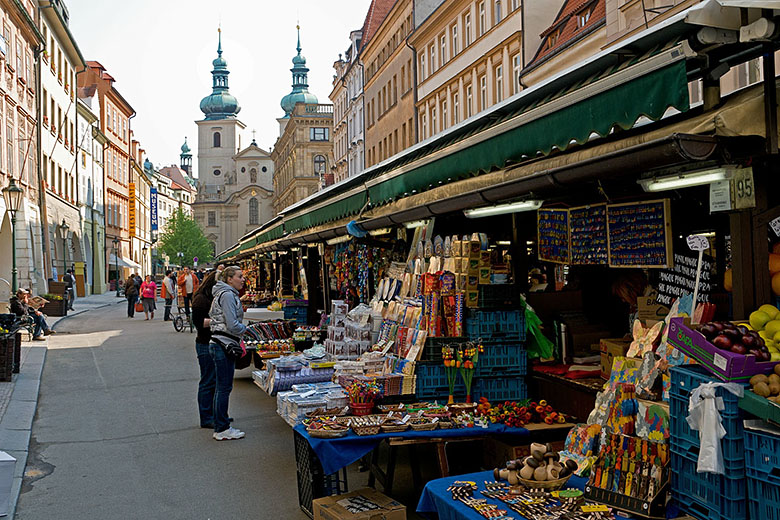 Havelská street market and St. Gall church