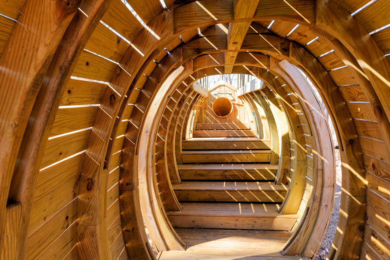 Inside the wooden fish slide