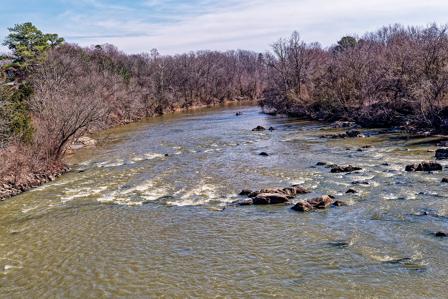 Looking from the bridge eastward  along the Haw River